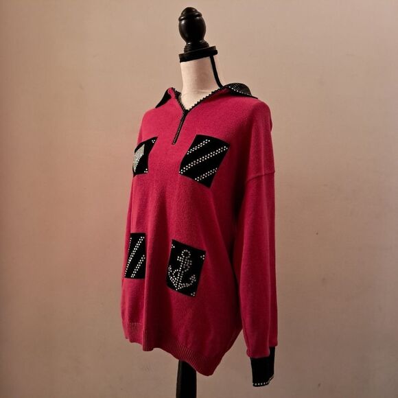 Chic Pink Sweater with Black Accents Women's Large - Picture 7 of 11